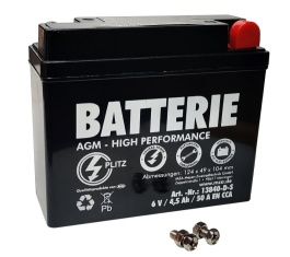AGM-Batterie - 6V 4,5Ah - (Vlies - wartungsfrei) - S51, SR50 