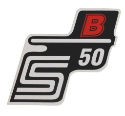 Aufkleber / Schriftzug "S50 B" für Seitendeckel, B=rot 