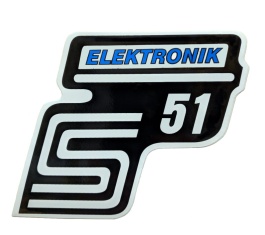 Aufkleber / Schriftzug "S51 Elektronik" für Seitendeckel, Elektronik=blau 
