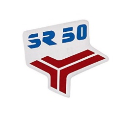 Aufkleber / Schriftzug "SR50" für Knieschutzblech (Beinblech), rot/blau 