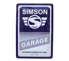 Blechschild, blau/weiß - Motiv: "SIMSON-Garage" 