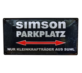 Blechschild, grau/weiß - Motiv: "SIMSON-Parkplatz" 