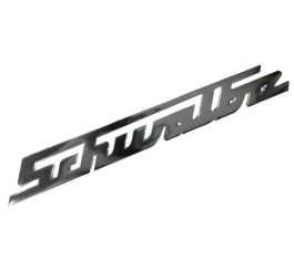 Schriftzug "Schwalbe" - POLIERT - aus Aluminium, silber, für Knieschutzblech (Beinblech) 