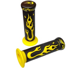 SET: Griffgummi - Flame schwarz, gelb - Festgriff- und Gasdrehgriffgummi - S51 