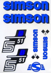 SET: Klebefolie S51B, Aufkleber für SIMSON Tank und Seitendeckel, blau 