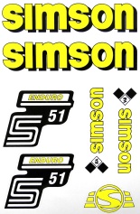 SET: Klebefolie S51E, Aufkleber für SIMSON Tank und Seitendeckel, gelb 