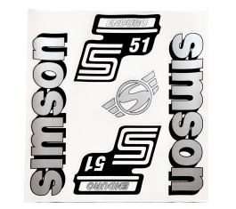 SET: Klebefolie S51E, Aufkleber für SIMSON Tank und Seitendeckel, silber 
