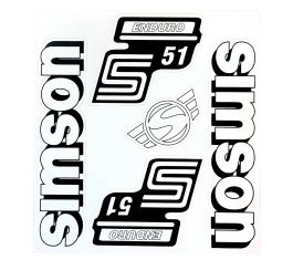 SET: Klebefolie S51E, Aufkleber für SIMSON Tank und Seitendeckel, weiß 