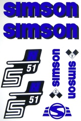 SET: Klebefolie S51N, Aufkleber für SIMSON Tank und Seitendeckel, blau 