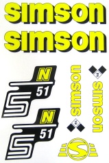 SET: Klebefolie S51N, Aufkleber für SIMSON Tank und Seitendeckel, gelb 