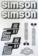 SET: Klebefolie S51N, Aufkleber für SIMSON Tank und Seitendeckel, weiß/silber 