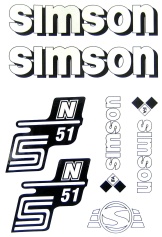 SET: Klebefolie S51N, Aufkleber für SIMSON Tank und Seitendeckel, weiß 