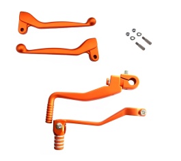 Styling-Set Handhebel, Kickstarter, Fußschalthebel, ALU massiv - orange - mit Befestigungsmaterial 