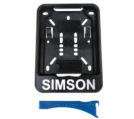 Wechsel-Kennzeichenhalterung, schwarz, Aufdruck: SIMSON - 168 x 122 mm 