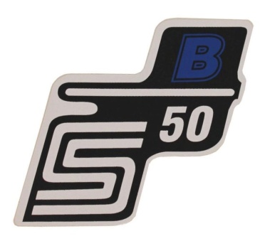 Aufkleber / Schriftzug "S50 B" für Seitendeckel, B=blau 