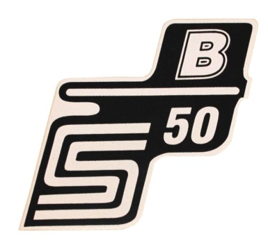 Aufkleber / Schriftzug "S50 B" für Seitendeckel, B=weiß 