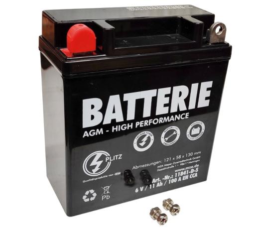 AGM-Batterie - 6V 11Ah - (Vlies - wartungsfrei) - S51, SR50